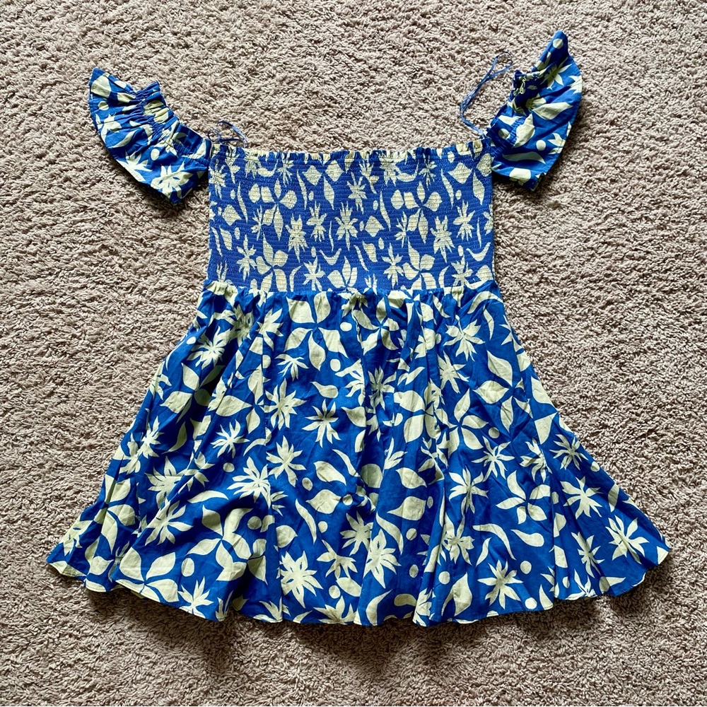 Zara Casual Resortwear Chic 100% Cotton Floral Smock Off the Shoulder Mini Dress